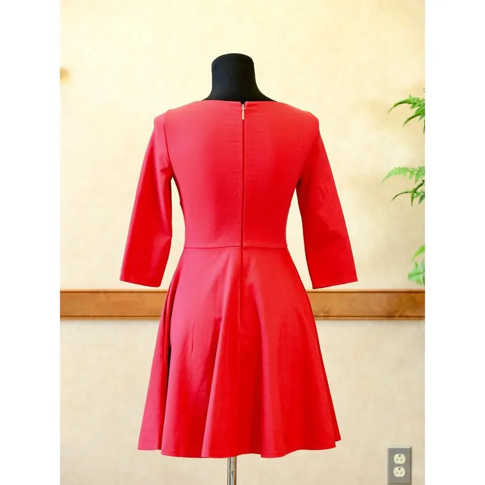 Kate Spade New York Red Fit & Flare Dress 3/4 Sleeve Pocket Dress XS $198 Retail